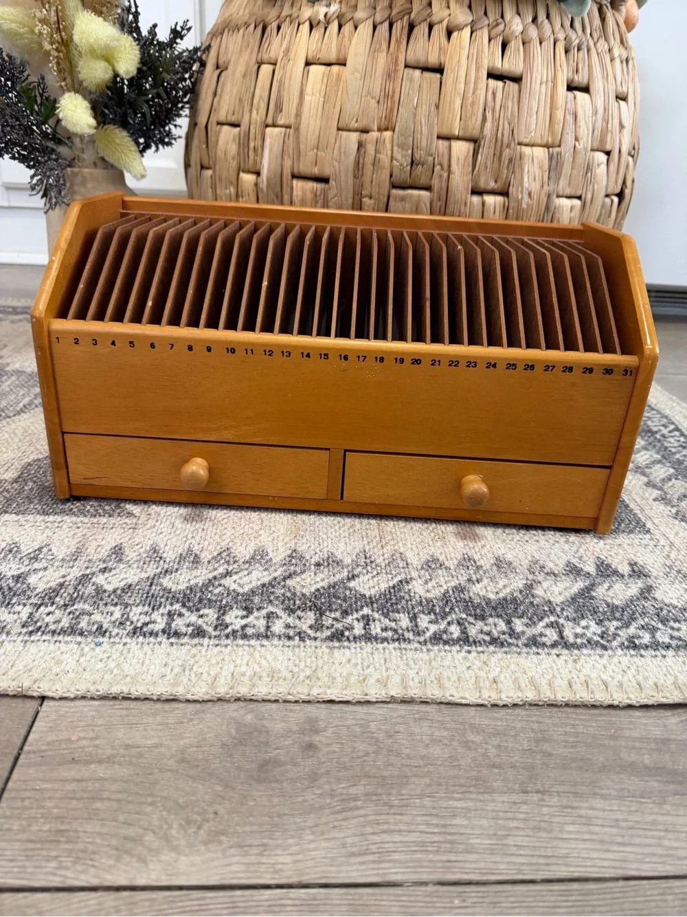 Vintage Lillian Vernon 31-Day Wooden Desktop Mail and Bill Organizer